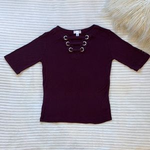 Dark maroon v neck, size S.